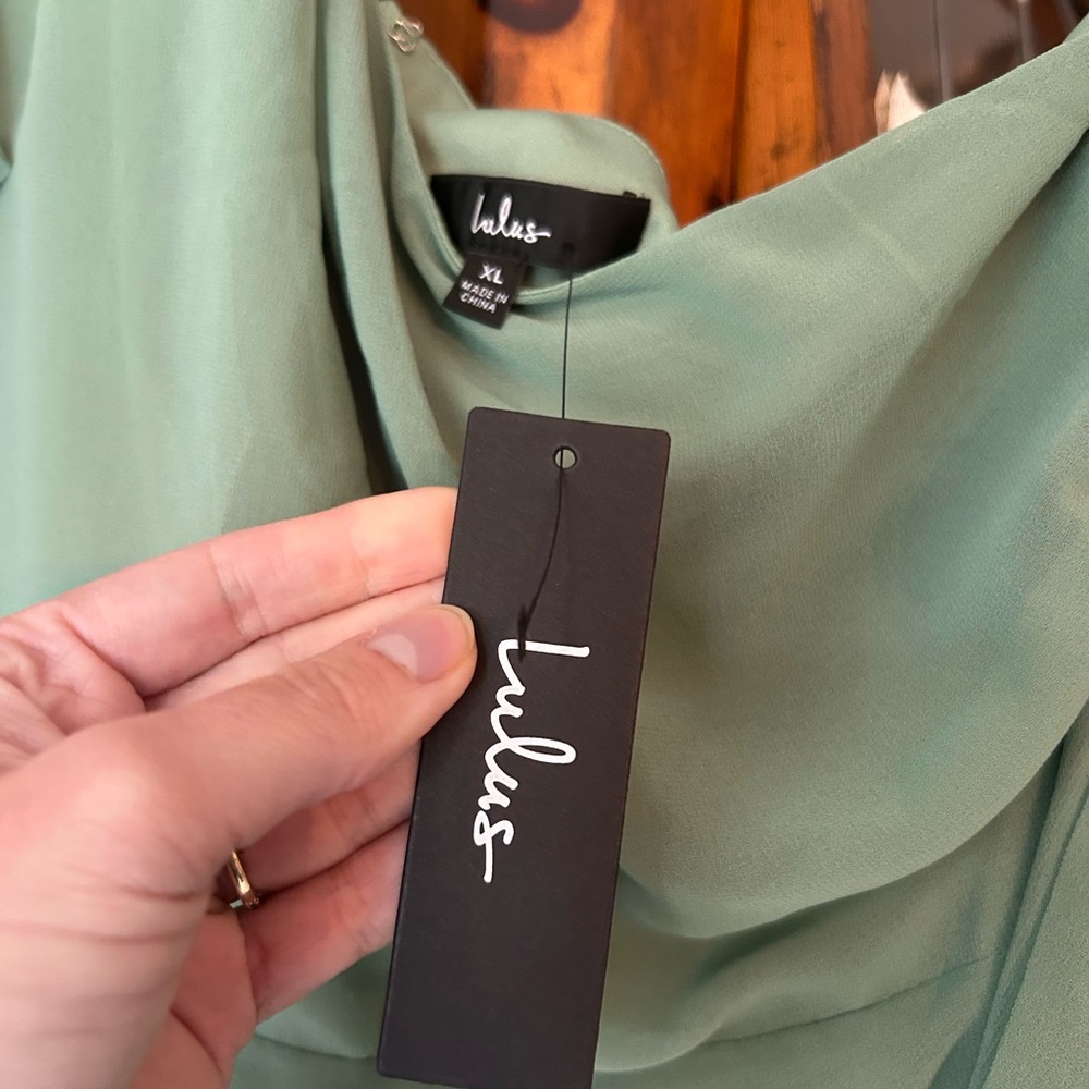 Lulu's Loving Twist Sage Green One-Shoulder Maxi Dress - Picture 6 of 7